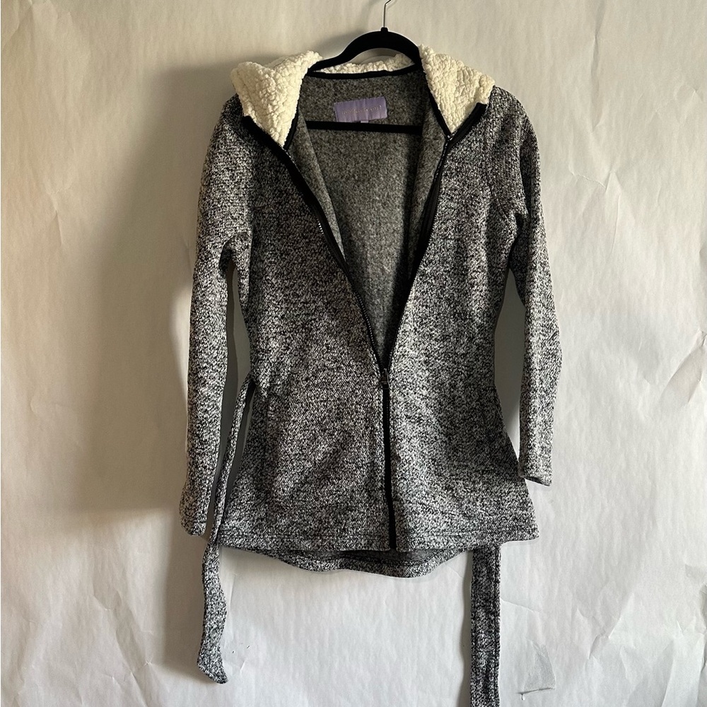 Gray Hooded Belted Cardigan - Picture 3 of 3
